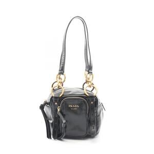 PRADA Dangle Handbag Leather Black